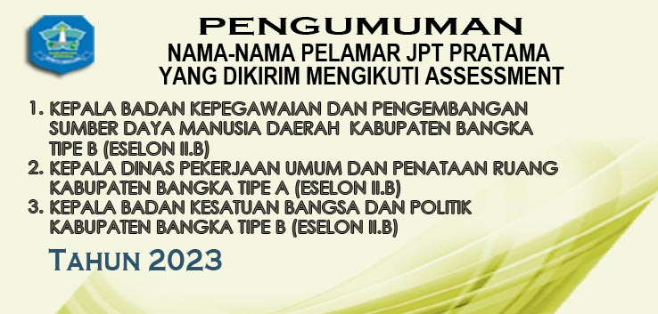 PENGUMUMAN Nama-nama Pelamar JPT Pratama Kab. Bangka 2023 yang dikirim mengikuti Assessment