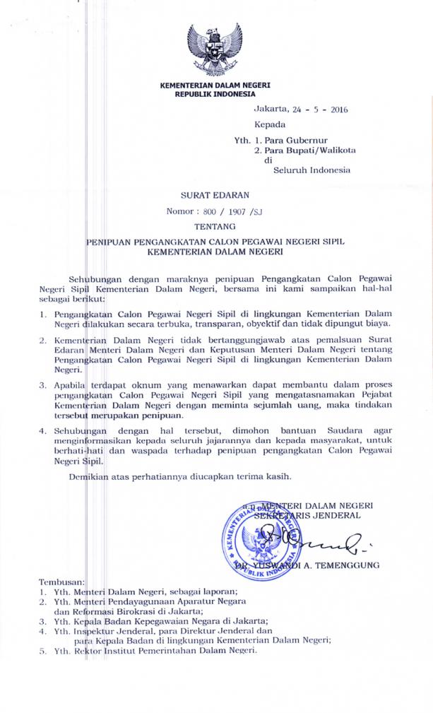 Penipuan Pengangkatan Calon Pegawai Negeri Sipil Kementrian Dalam Negeri