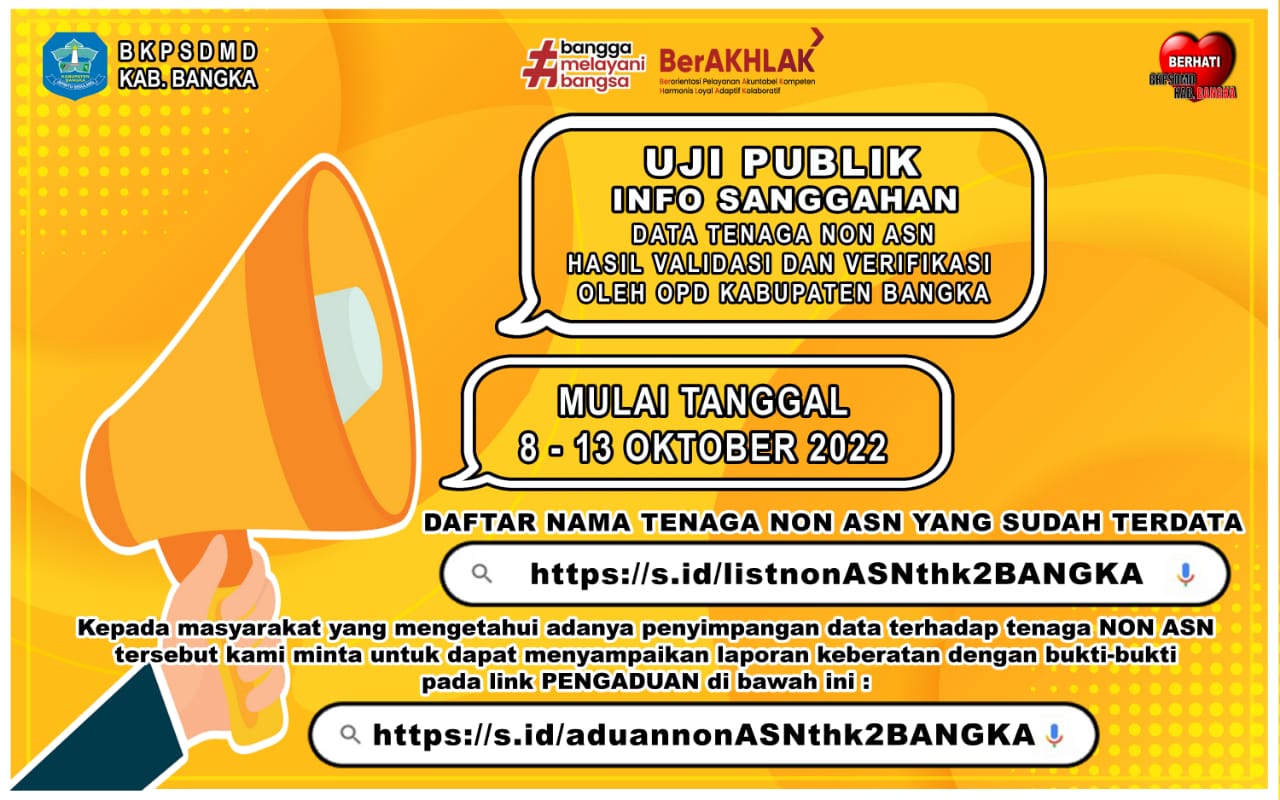 PENGUMUMAN UJI PUBLIK DAFTAR NAMA-NAMA TENAGA NON ASN DI LINGKUNGAN PEMERINTAH KABUPATEN BANGKA  TAH