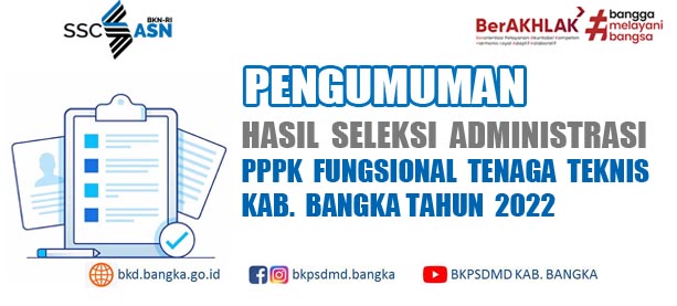 PENGUMUMAN Hasil Seleksi Administrasi  Penerimaan CPPPK Jabatan Fungsional Tenaga Teknis Kab. Bangka