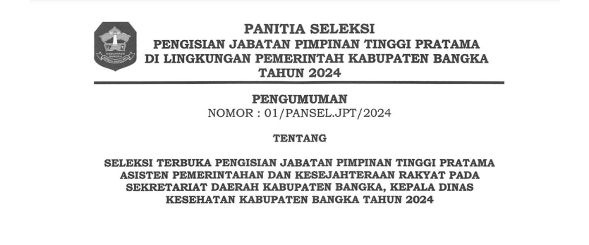 PENGUMUMAN Seleksi Terbuka Pengisian JPT Pratama Asisten Pemerintahan dan KESRA dan Kepala Dinas Kes