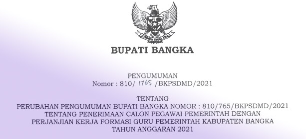 Perpanjangan Batas Waktu Pendaftaran CPPPK Formasi Guru Pemerintah Kab. Bangka 2021